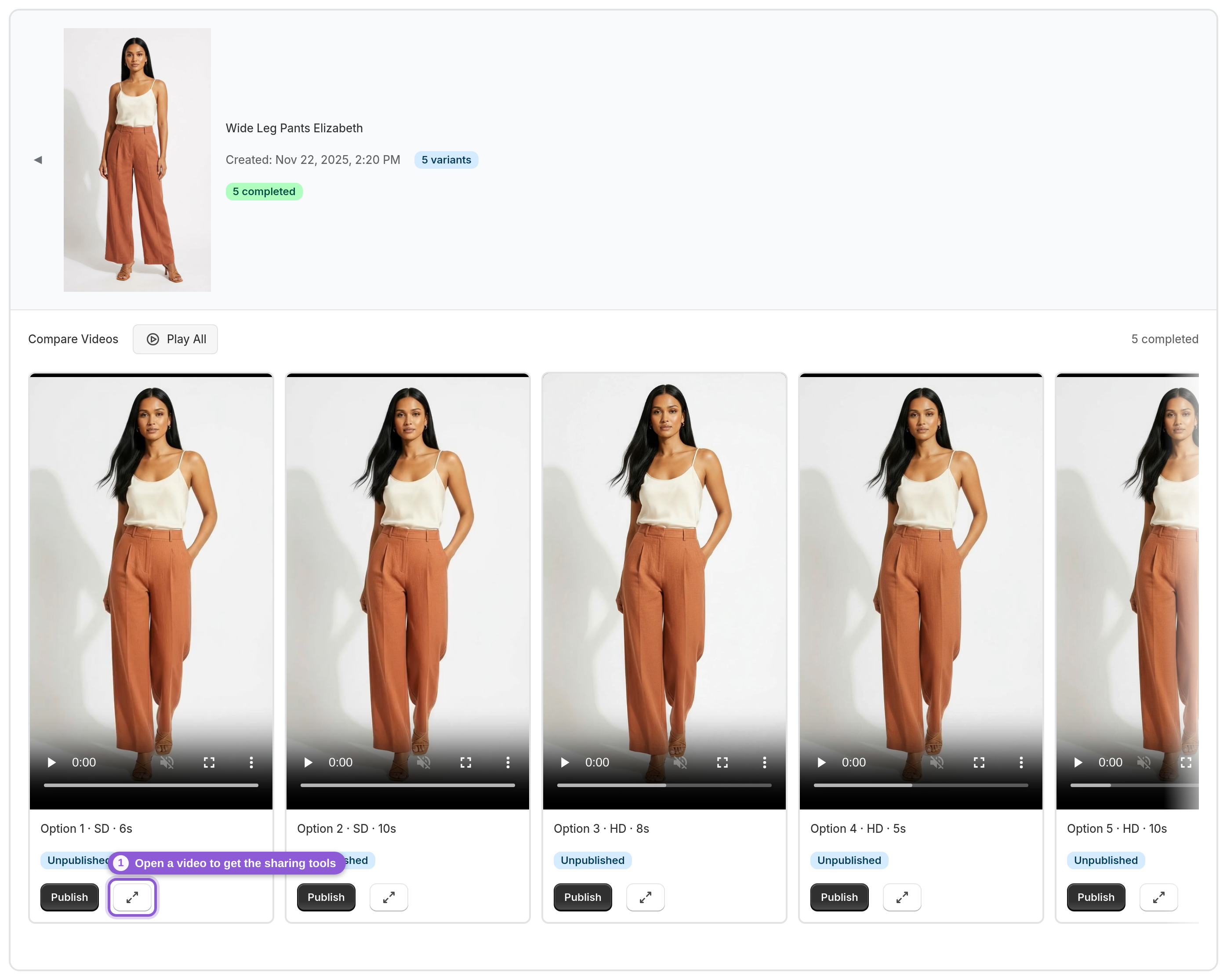 Open a video from the queue — .view-video-btn highlighted